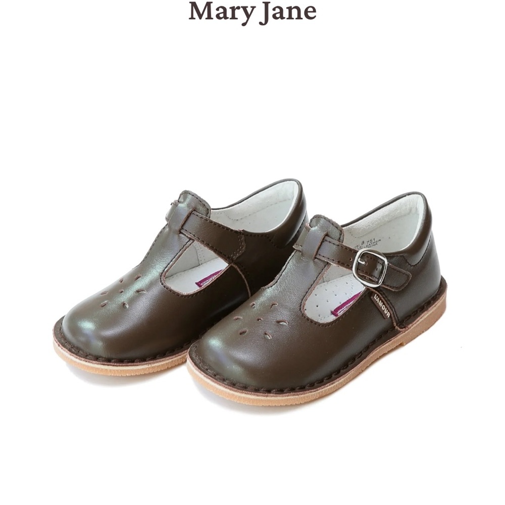 L'Amour Brown Kids T-Strap Dress Shoes